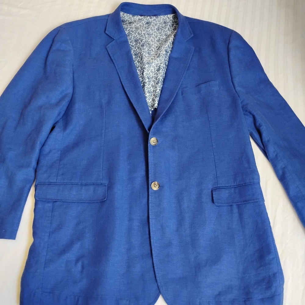 Alan Flusser Blazer 2x Linen Blend Two Button Notch Collar Preppy Single Vent